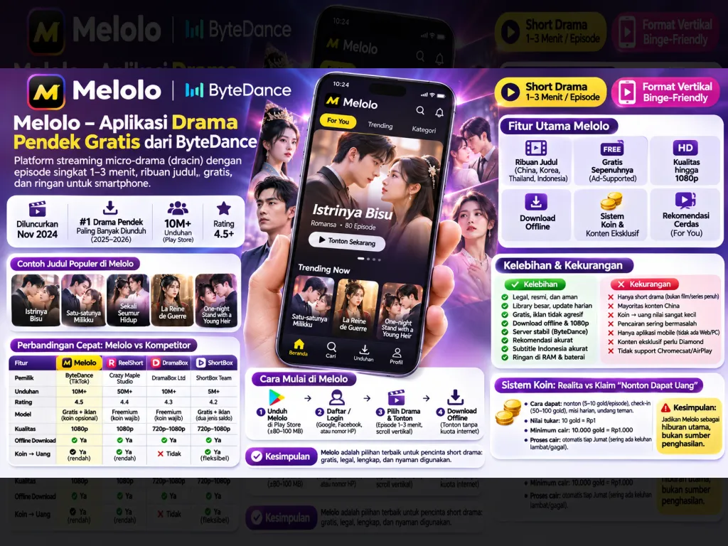 Melolo: Review Lengkap Aplikasi Drama Pendek (Dracin) Gratis dari ByteDance 2026